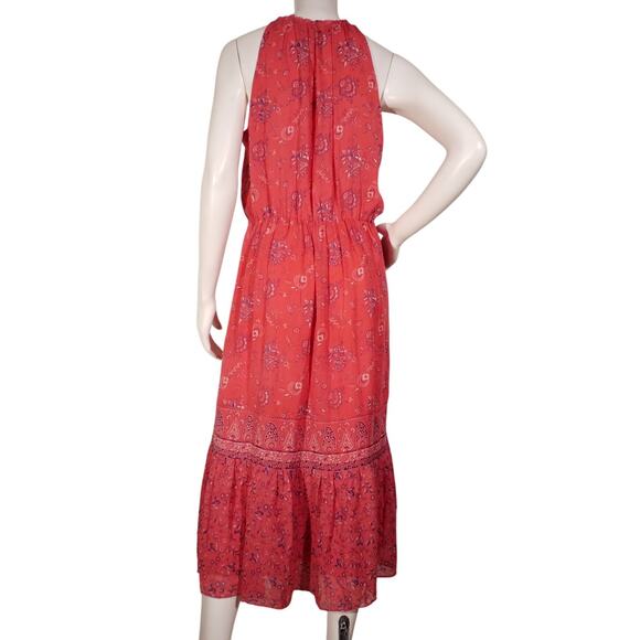 Joie Silk Midi Dress Red Floral Boho Tiered Keyhole Lined | Size M - Picture 3 of 6